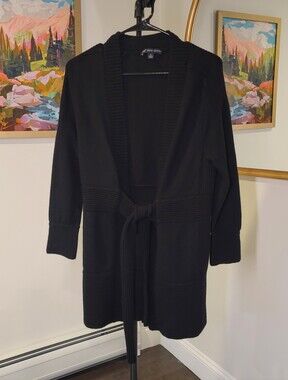 346 BROOKS BROTHERS Self Tie Black Knit Cardigan Women's Size S